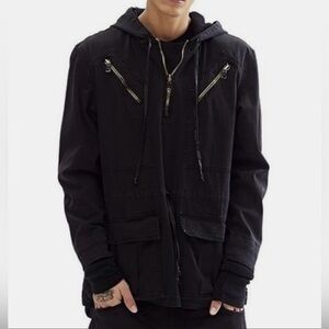 Hudson Men’s Mason Pullover Jacket Hoodie Black Medium Punk Grunge Skater Y2K